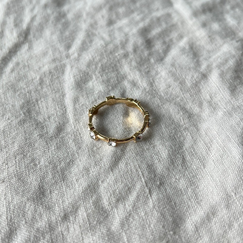 Clear Crystal Eternity Gold Band Ring Minimalist Stackable Clean Girl Minimalist - Picture 2 of 8